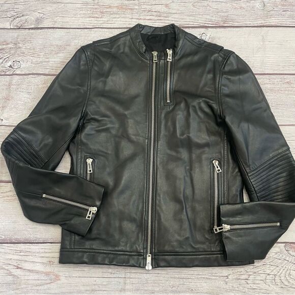 Zadig & Voltaire Cafe Racer Moto Leather Jacket Black Wolf Size Small Unisex - Picture 1 of 10